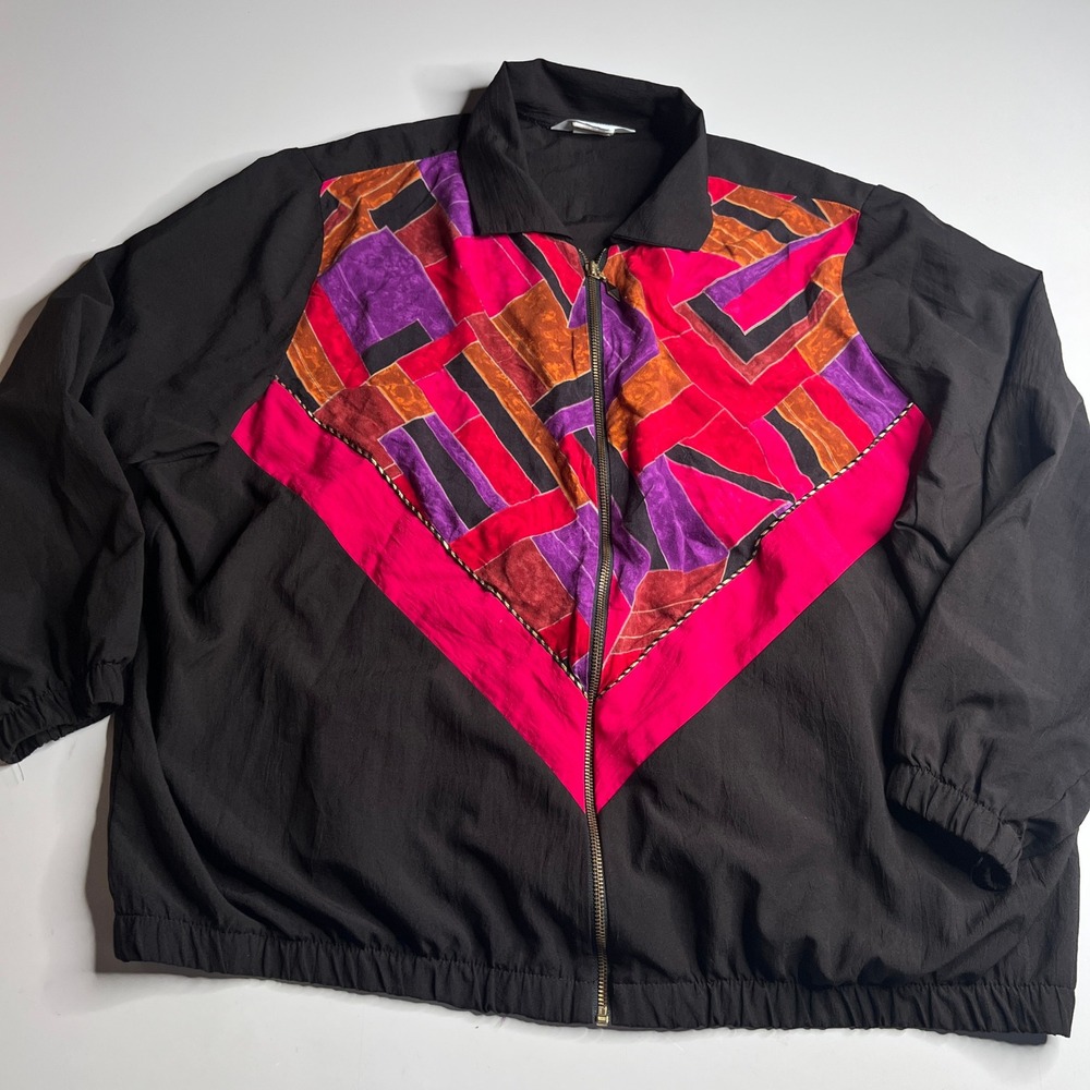 Vintage Blair Boutique Black Pink Geometric‎ Windbreaker Jacket Made in USA 2XL